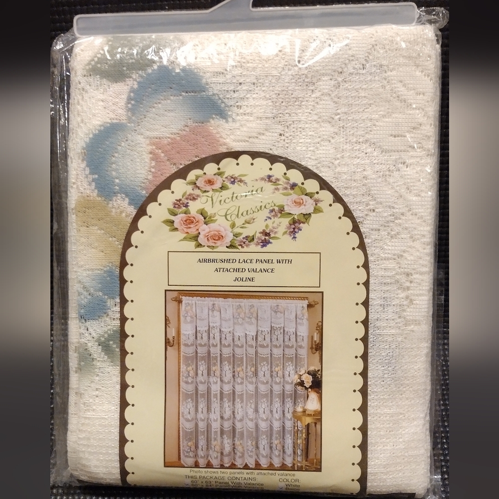 Lace Curtain Panel with Floral Design In Beige Color.